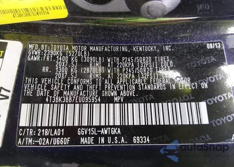 2014 Toyota Venza Xle V6 from USA, damaged, VIN 4T3BK3BB7EU095954